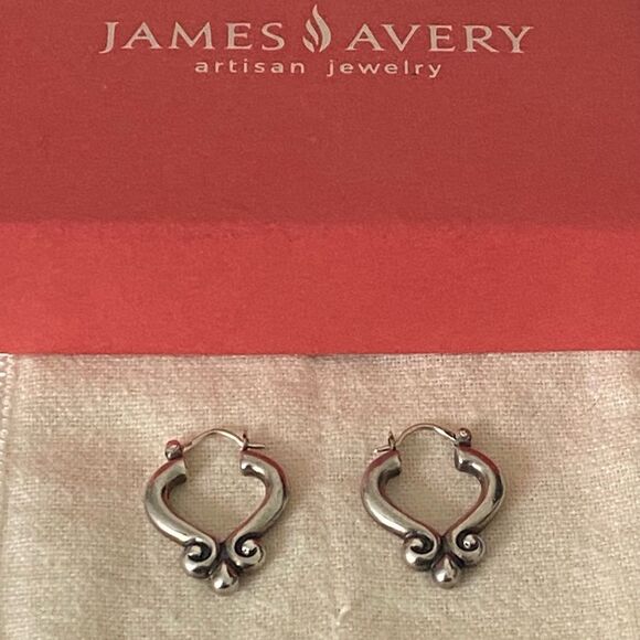 James Avery Retired Scrolled Post Hoop Earrings - Picture 1 of 4